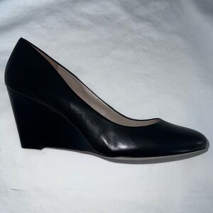Via Spiga Black Leather Sleek Wedge Skinny Platform-ish Heels - 11 M